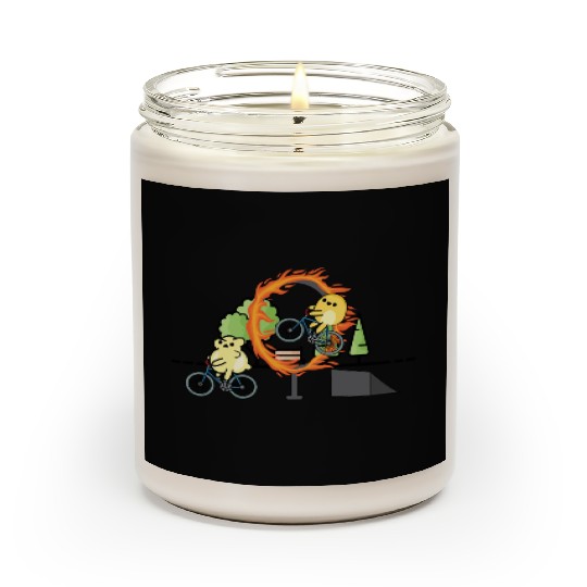 Cute popcorn doing stunts with bicycle Scented Candles