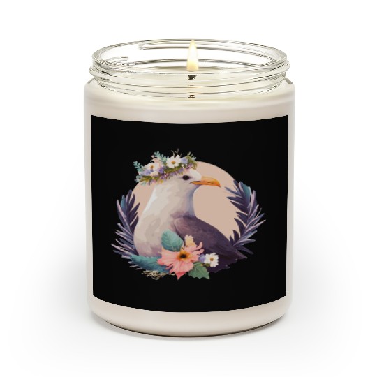 Cute Seagull Bird Flower Crown Floral Birds Scented Candles