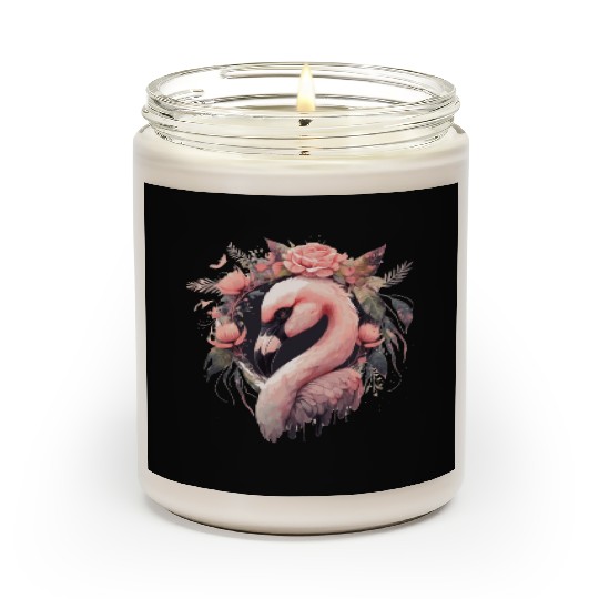 Cute Pink Flamingo Tropical Bird Flower Crown Flor Scented Candles