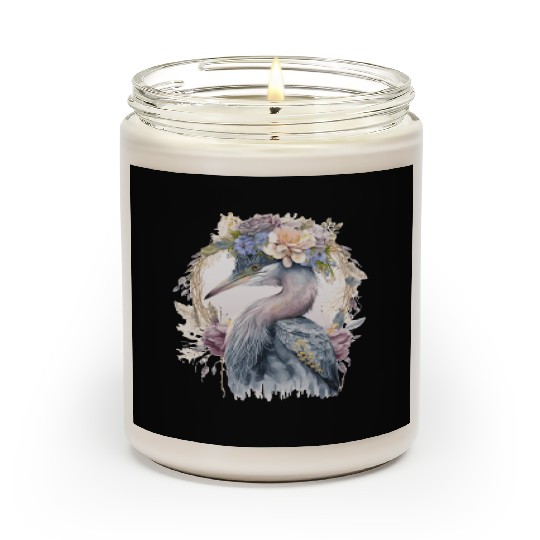 Watercolor Heron Freshwater Bird Watching Flower C Scented Candles