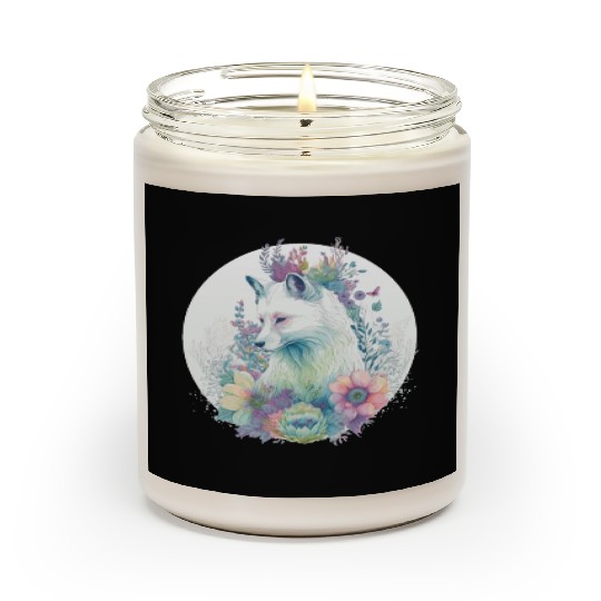 Cute Arctic Fox Flower Crown Animal Lovers Scented Candles