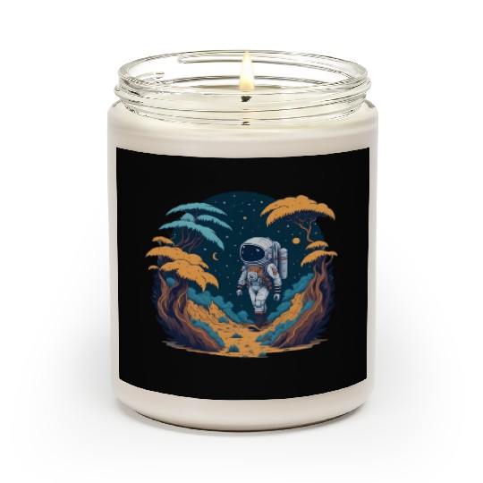 Astronaut walking in the jungle Scented Candles
