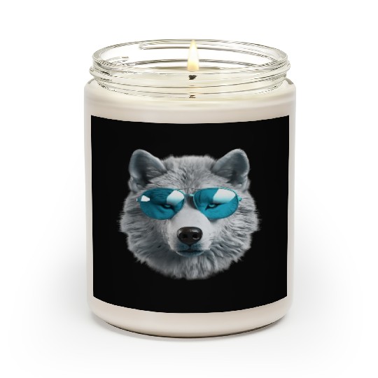 Grey Wolf Wearing Blue Sunglasses Wildlife Animal Scented Candles