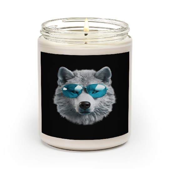 Grey Wolf Wearing Blue Sunglasses Wildlife Animal Scented Candles
