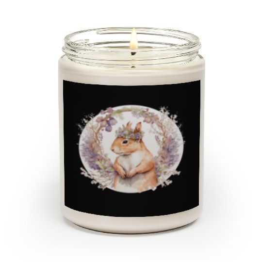 Cute Squirrel Flower Crown Boho Aesthetic Animal L Scented Candles