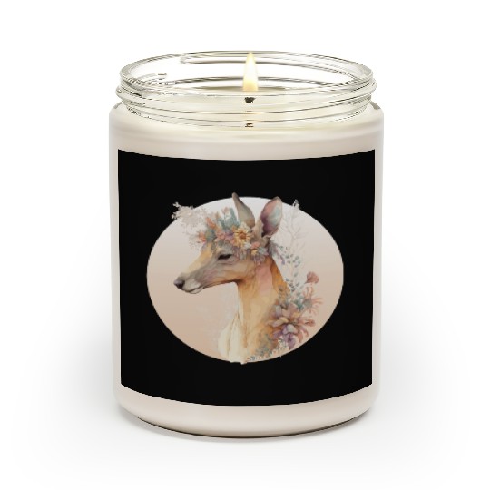 Australian Kangaroo Flower Crown Watercolor Animal Scented Candles