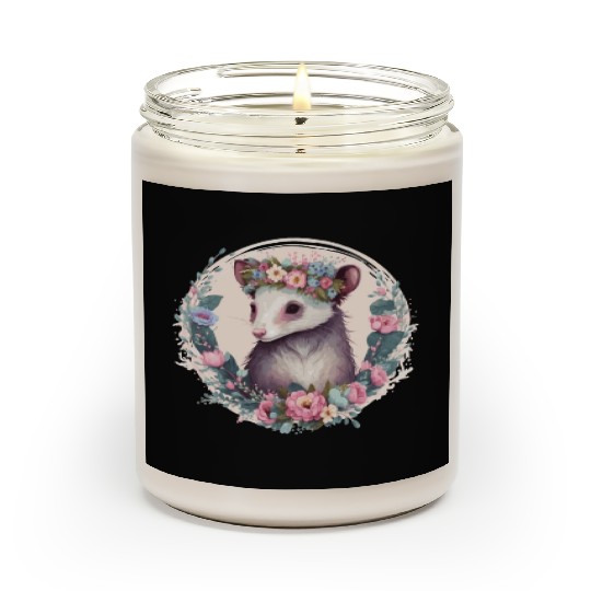 Cute Possum Flower Crown Floral Watercolor Scented Candles