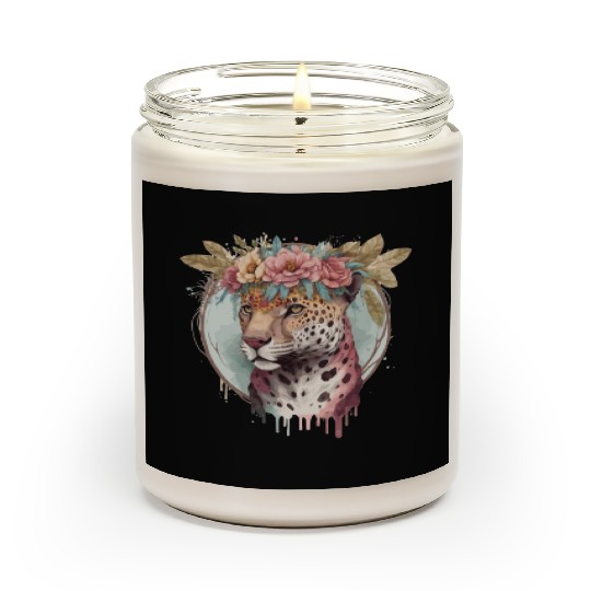 Flower Crown Jaguar Floral Animal Lovers Scented Candles