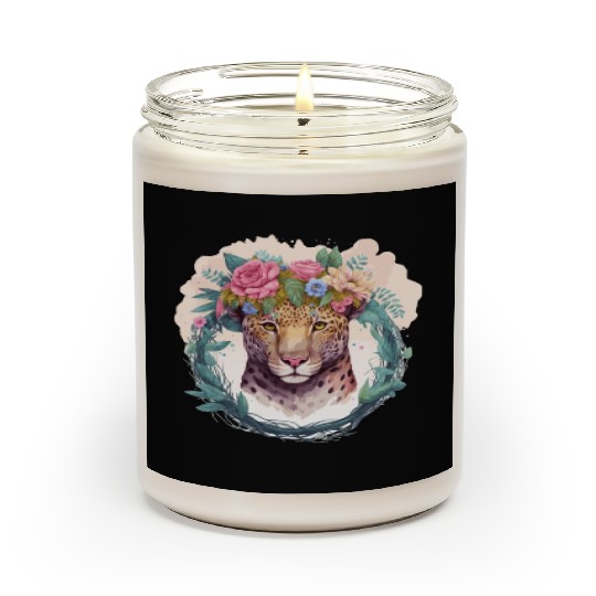 Jaguar Flower Crown Floral Watercolor Scented Candles