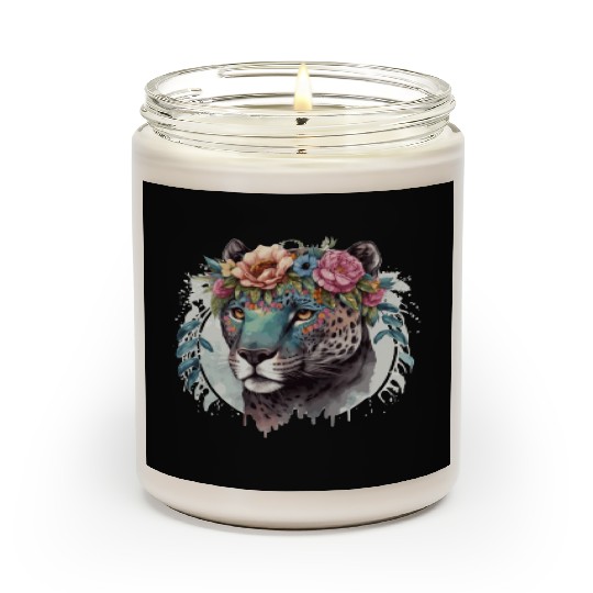 Cute Jaguar Flower Crown Africa Safari Animal Love Scented Candles