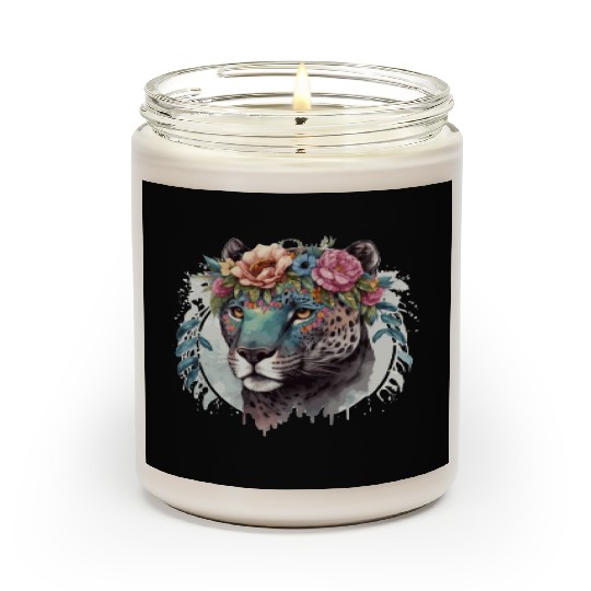 Cute Jaguar Flower Crown Africa Safari Animal Love Scented Candles