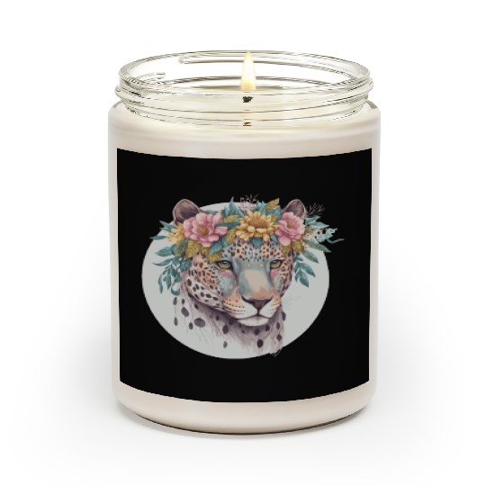 Floral Jaguar Flower Crown Watercolor Animal Scented Candles