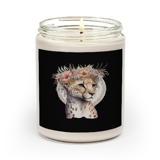 Cute Cheetah Flower Crown Boho Aesthetic Scented Candles