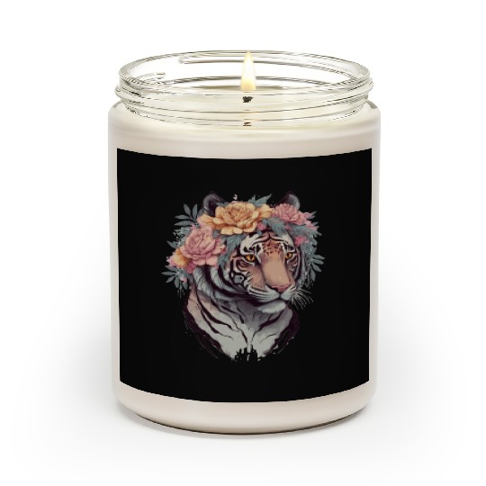 Floral Watercolor Tiger Flower Crown Tiger Lover Scented Candles