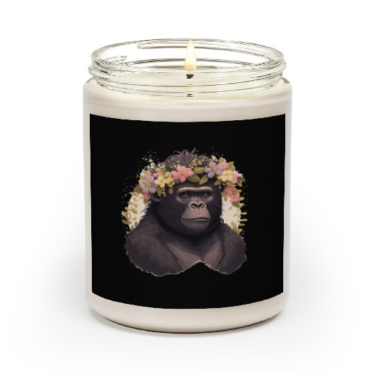 Watercolor Gorilla Flower Crown Africa Safari Anim Scented Candles