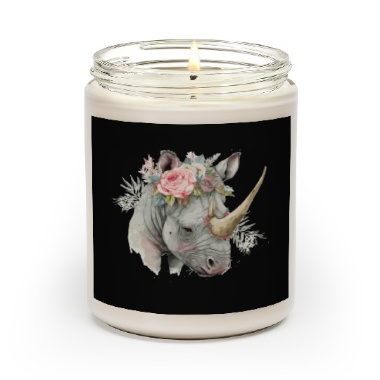 African Watercolor Rhinozeros Flower Crown Safari Scented Candles