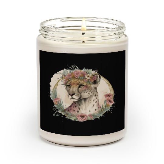 Cute Watercolor Cheetah Flower Crown Safari Animal Scented Candles