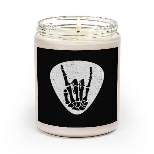 Cool Rock And Roll Skeleton Hand On A Guitar Pick Scented Candles