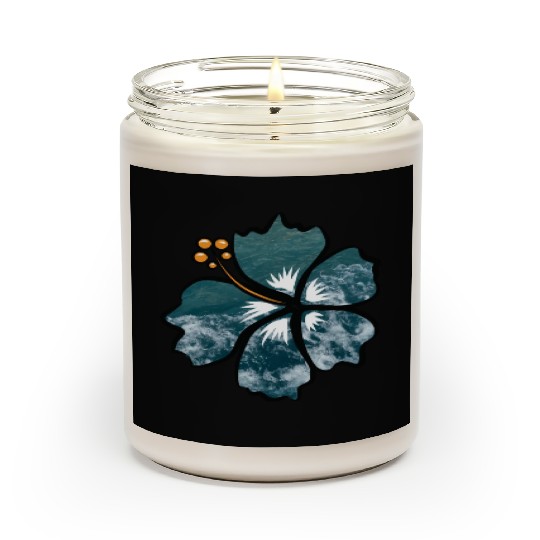 Hibiscus Flower On Blue Ocean Waves Background Scented Candles