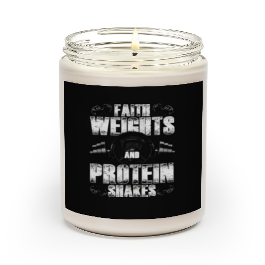 Funny Faith Weights And Protein Shakes Gym Workout Scented Candles