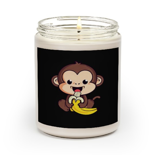 cute monkey eats a banana Scented Candles
