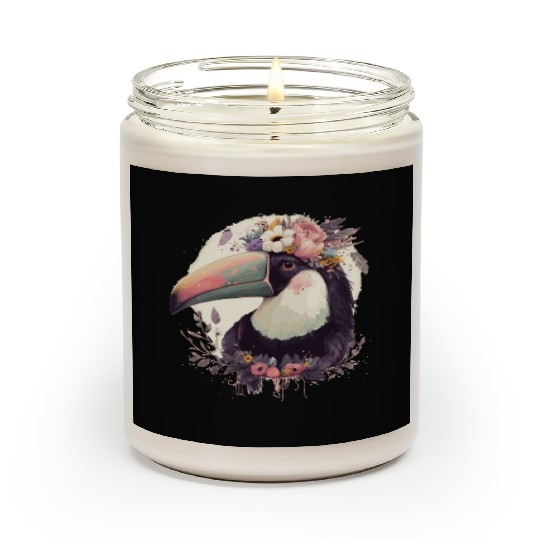Watercolor Toucan Tropical Bird Flower Crown Jungl Scented Candles