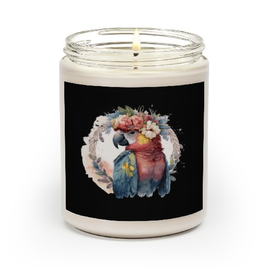 Watercolor Parrot Macaw Bird Flower Crown Pet Bird Scented Candles