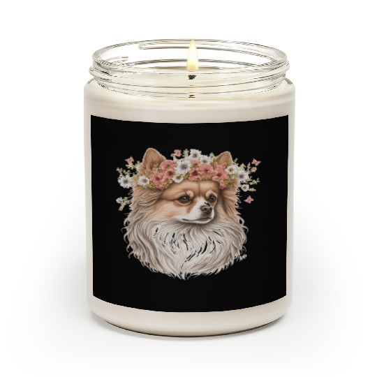 Cute Pomeranian Pom Flower Crown Pet Dog Breed Flo Scented Candles