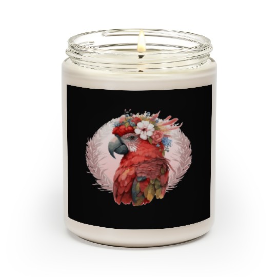 Red Scarlet Macaw Flower Crown Parrot Watercolor B Scented Candles