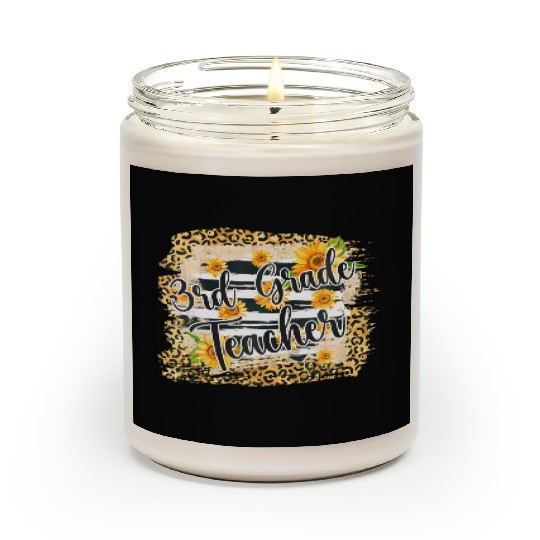 Leopard Sunflower 3rd Grade Teacher First Day Back Scented Candles