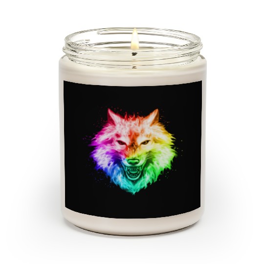 Bright Colorful Wolf Head – Rainbow Howling Wolf F Scented Candles