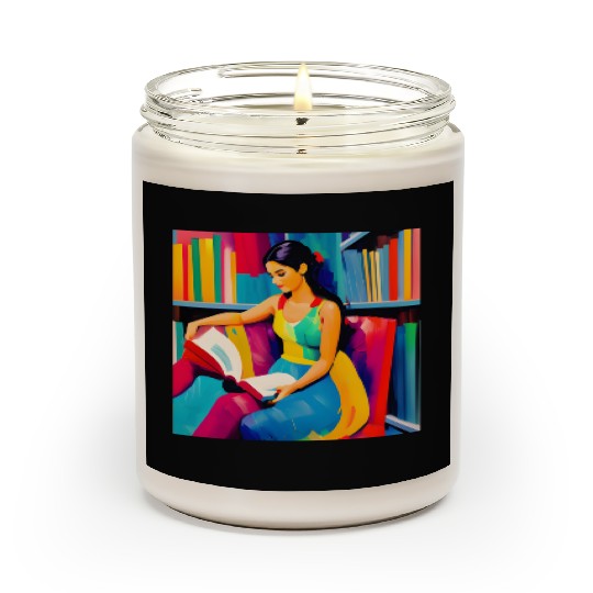 olpntng style a girl reading a book in a cozy Scented Candles