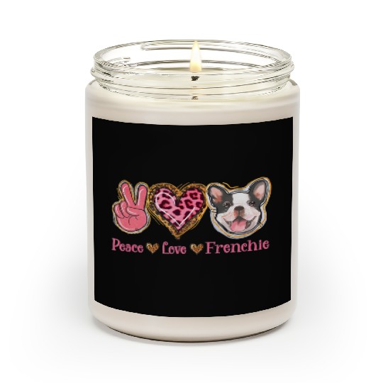 Leopard Peace Love Frenchie Funny Dog Mom Mothers Scented Candles