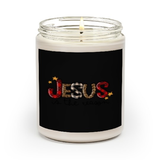 Jesus Is The Reason Buffalo Plaid Leopard Nativity Scented Candles