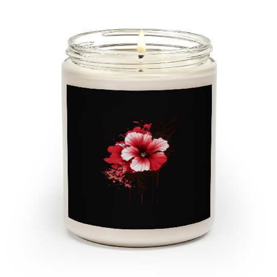 A red hibiscus flower ink drawing Scented Candles