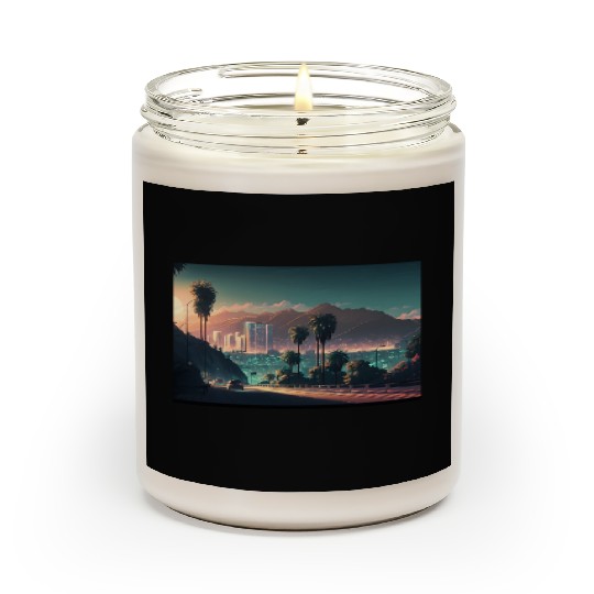 Colorful Hollywood Hills Vibrant Urban Landscape Scented Candles