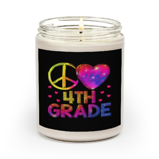 Tie Dye Peace Love 4th Grade Teacher Student Back Scented Candles