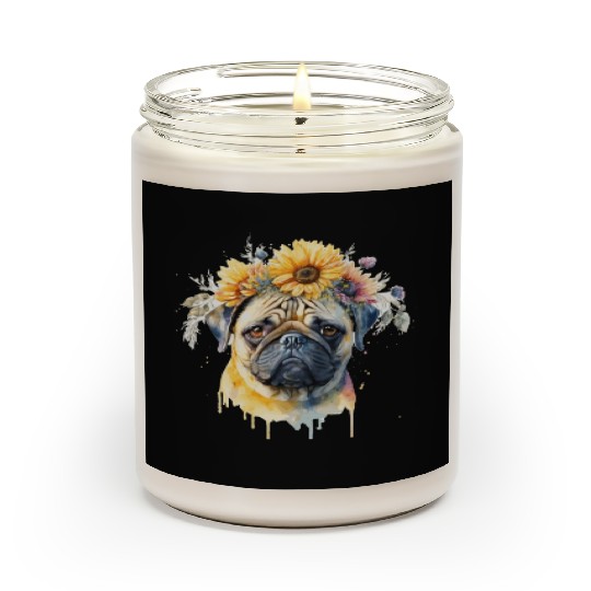 Cute Pug Sunflower Dog Breed Pet Puppy Scented Candles