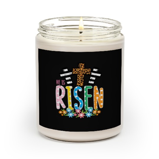 He Is Risen Leopard Cross Easter Jesus Religious Scented Candles