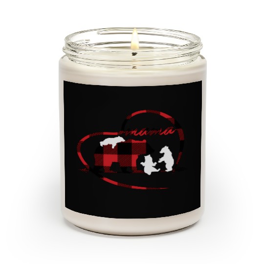 Mama Bear 3 Cubs Red Buffalo Plaid Heart For Mom Scented Candles