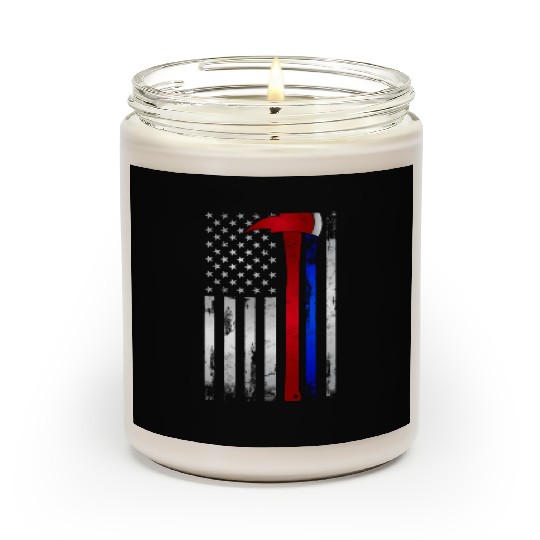 Thin Red Blue Line American Flag Axe Firefighter Scented Candles