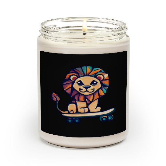Cubist lion on skateboard Scented Candles