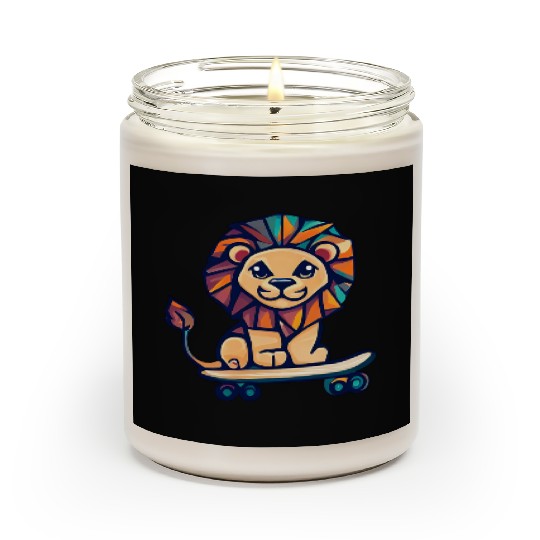 Cubist lion on skateboard Scented Candles