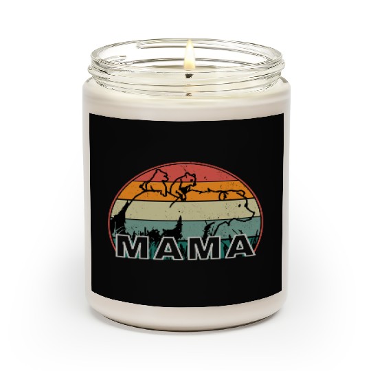 Mama Bear grizzly Retro With Cubs distressed print Scented Candles
