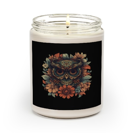 Owl Vintage Dia De Los Muertos Floral Sugar Scented Candles