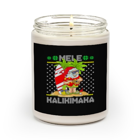 Mele Kalikimaka Santa Claus Surfer Guitar Scented Candles