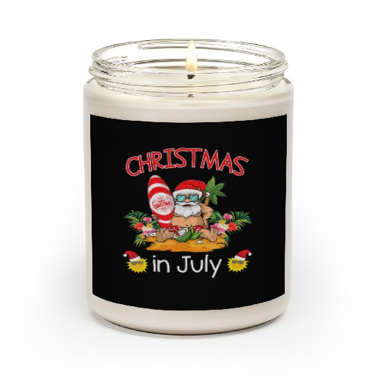 Christmas In July Funny Santa Surfing Summer Scented Candles