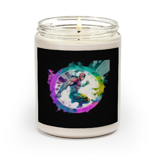 A Pop Art watercolour cyberpunk superhero swimming Scented Candles