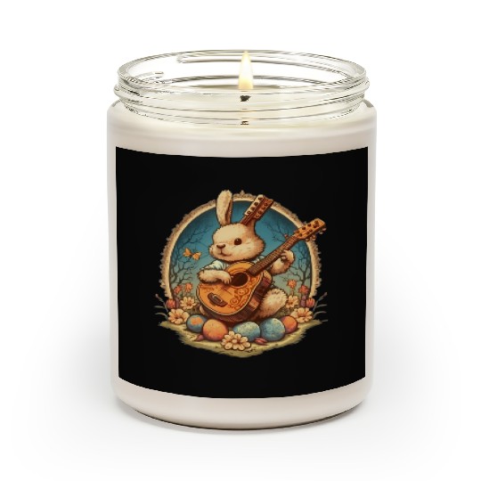Cottagecore Aesthetic Bunny Playing Banjo Guitar Scented Candles