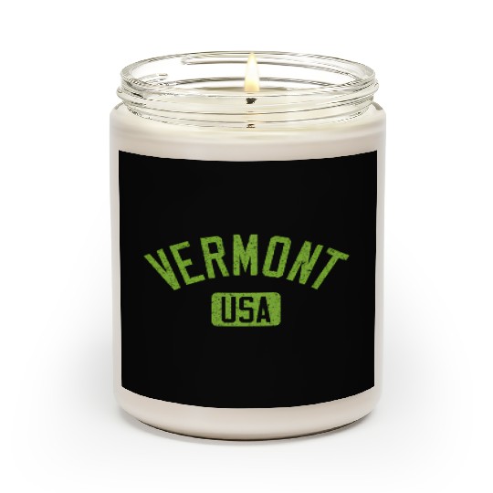 Vermont Usa Arched Text Distressed Lime Green Prin Scented Candles